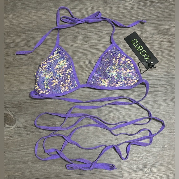 Dolls Kill Other - NWT Dolls Kill / Club Exx Purple Royal Reef Diva Sequin Wrap Top